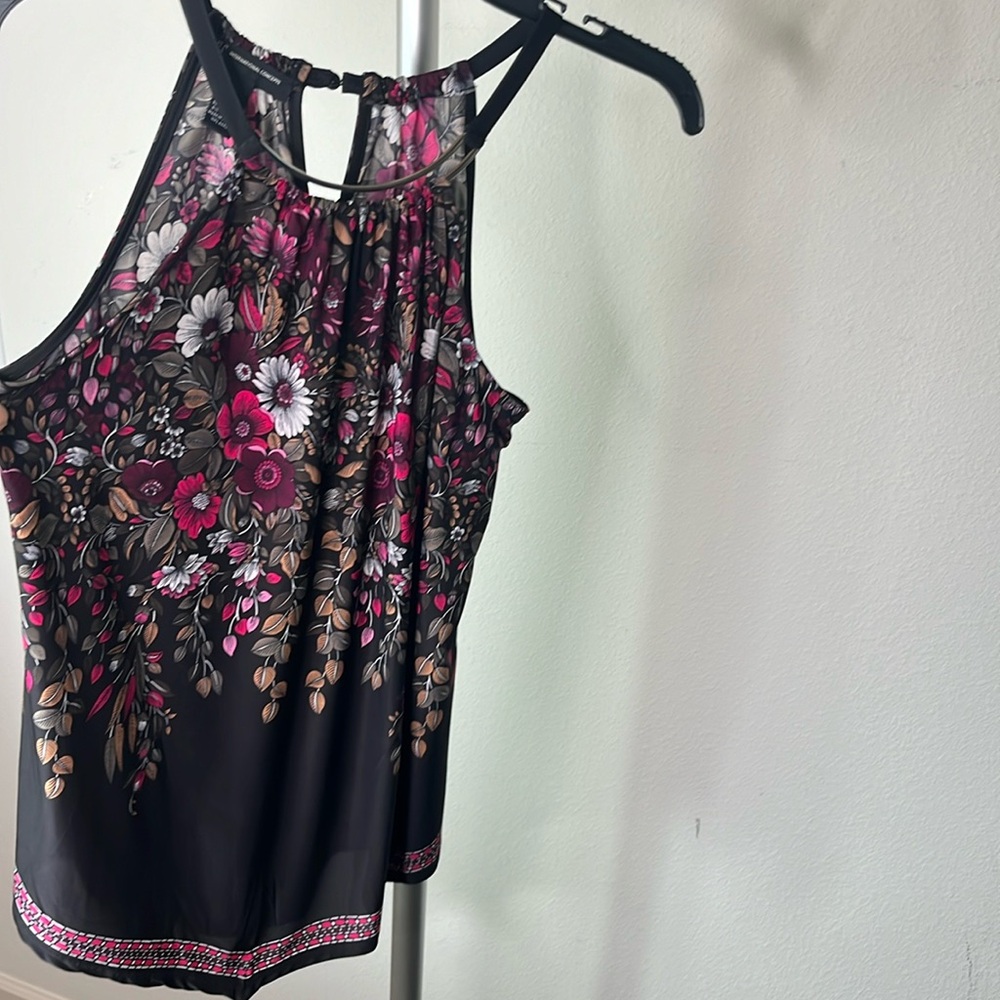 INC international concepts floral black dressy metal neck piece size medium